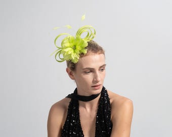 Lime Green Flower Fascinator Hat, Wedding Hair Accessory for Races,Tea Party & Formal Events