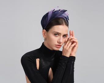 Elegant Navy Blue and Lavender Headband,Wedding Hair Accessory for Races,Tea & Garden Party