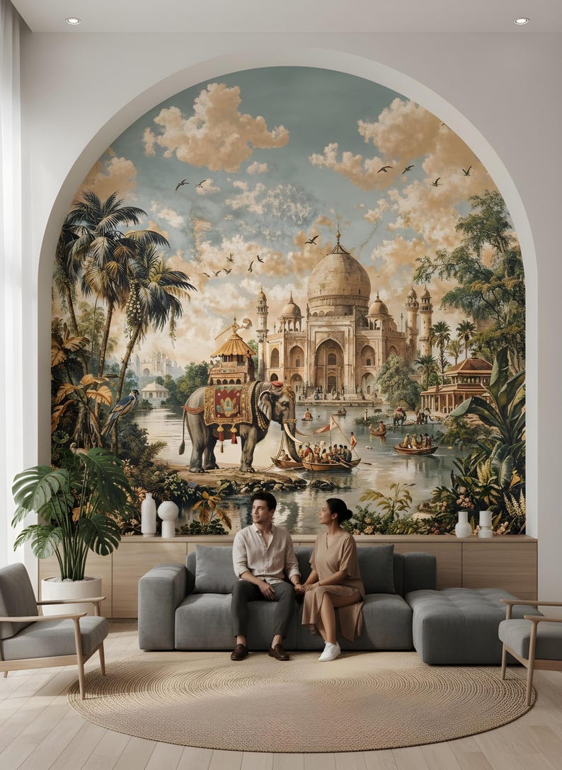 Indian Wallpaper Palace Mural Mughal Peel Stick Elephant Wall Paper Taj ...