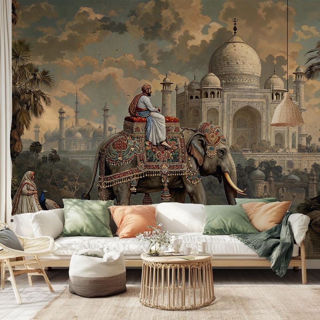 Indian Wallpaper Mughal Mural Palace Peel and Stick Elephant Wall Paper ...