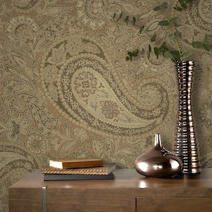 Paisley tapet jordfärgad väggmålning tyg textur blomma självhäftande väggkonst