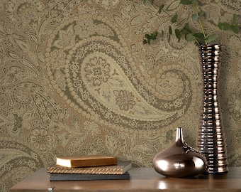 Paisley Wallpaper Earthtone Mural Fabric Texture Flower Peel and Stick Wall Art