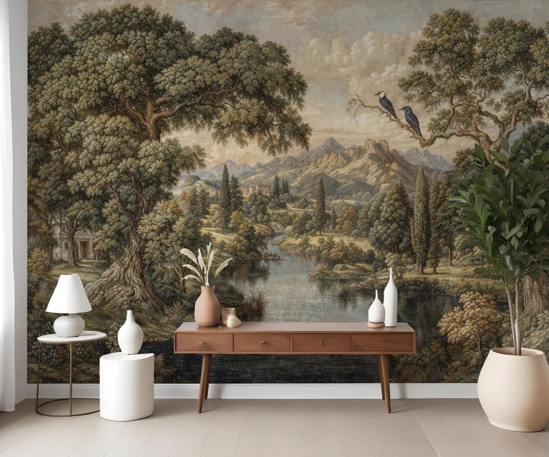 Landscape Wallpaper Pastoral Mural: Vintage Scenic Peel and Stick Wall ...
