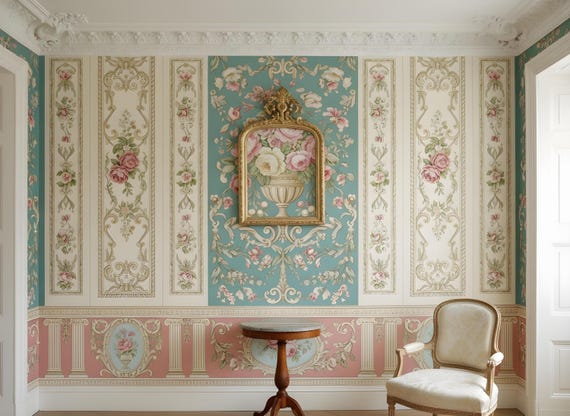 French Baroque Wallpaper Tile Peel and Stick Rose Floral Rococo Vintage Mural Removable Wall Paper