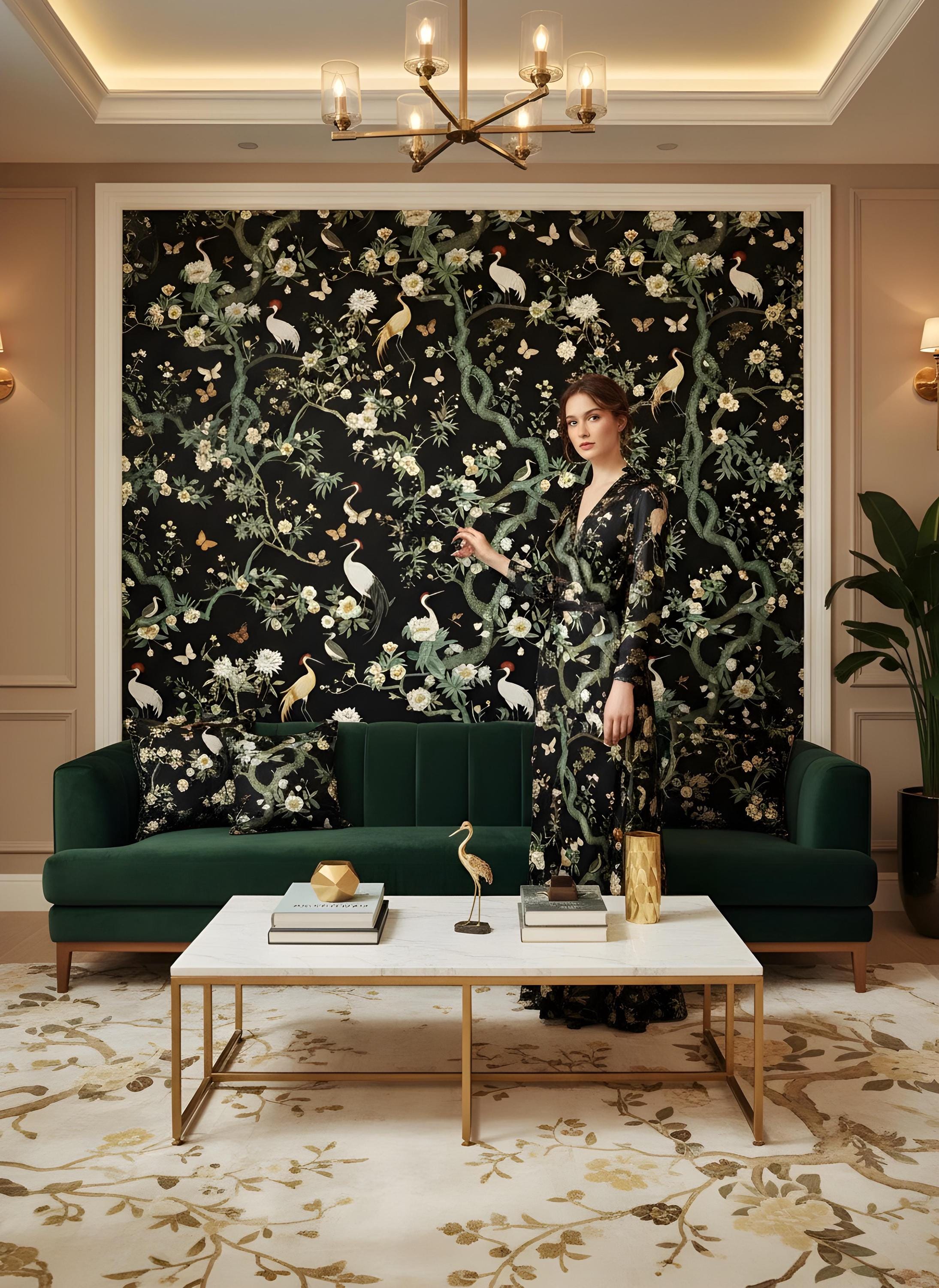 Dark Floral Wallpaper Botanical Peel Stick Moody Wallpaper Mural Crane ...