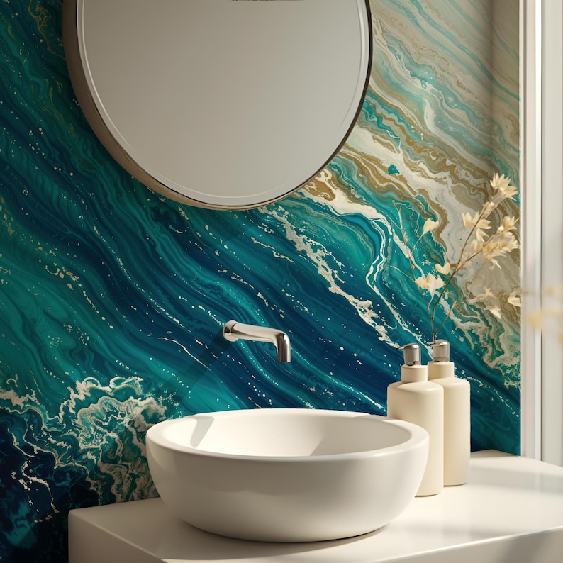 Ocean Mural Wallpaper Abstract Waves Peel and Stick Wall Paper Self ...