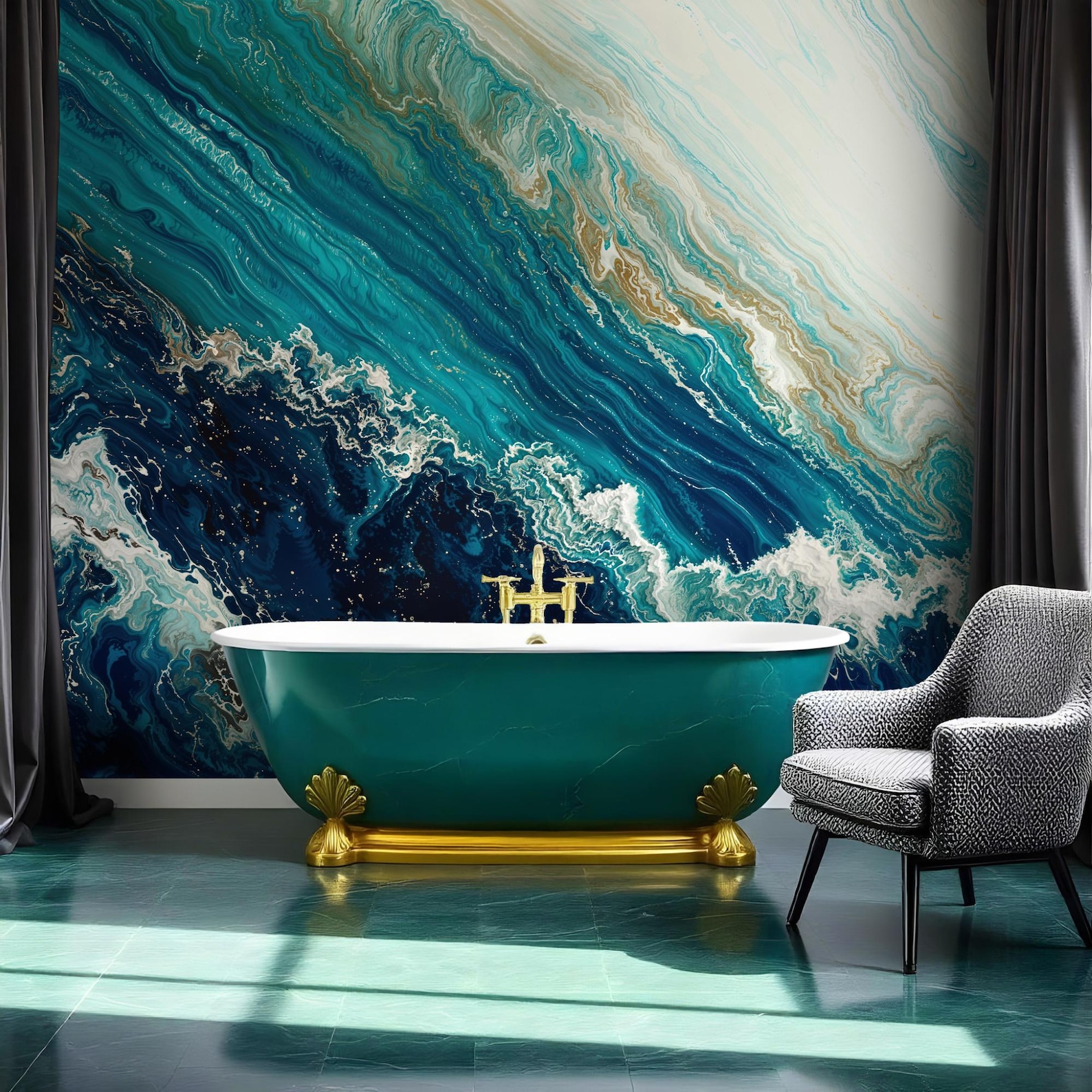 Ocean Mural Wallpaper Abstract Waves Peel and Stick Wall Paper Self Adhesive