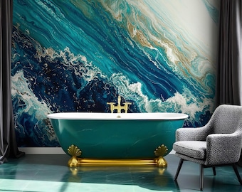 Ocean Mural Wallpaper Abstract Waves Peel and Stick Wall Paper Self Adhesive