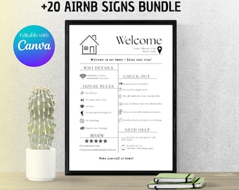 Airbnb Willkommensschild Set | Urlaubsverleih Dekor (Canva Bearbeitbar, Digital Download)