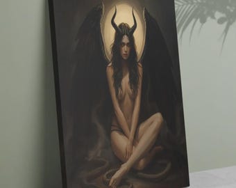 Art mural en toile Lilith déesse sombre - décoration gothique universitaire sombre, impression déesse sans cadre, cadeau occulte sorcière, décoration d'intérieur mythologie