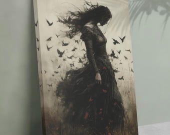 Persephone godin canvas, Underworld Queen Wall Art, Dark Goddess decor, mythologie Art Print, vrouwelijke kracht artwork
