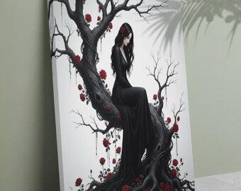 The Morrigan Canvas Art Nouveau, Celtic Goddess of War, Celtic Mythology Altar, Raven Wall Art, Pagan Art Print, Canvas Wall Art, Home Decor