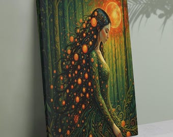 Forest Goddess  Denu Canvas Art,Goddess Wall Art, Enchanted Green Fantasy Print, Divine Feminine Artwork