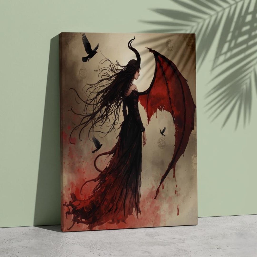 Nephthys Egyptian Goddess Canvas, Dark Gothic Mythology Art, Occult ...