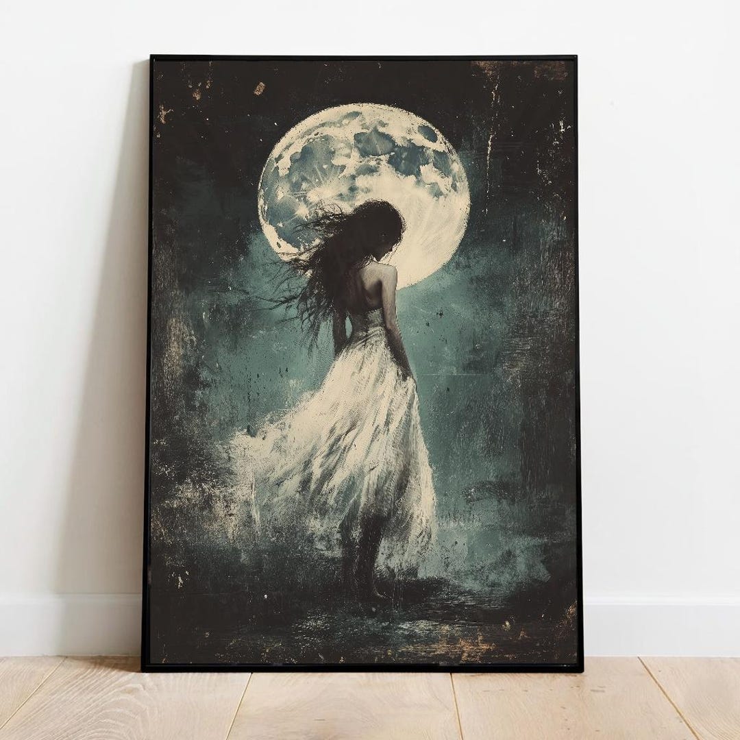 Moon Goddess Premium Poster , Mystical Woman Under Full Moon Print ...