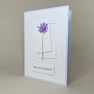 Handmade greeting card "Sending hugs", folded card with envelope, flower, white/purple image 5