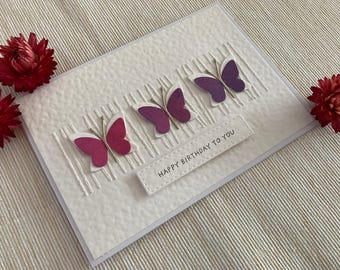 Birthday card, handmade birthday card, folded card with envelope, card with butterflies, white