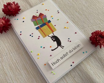 Birthday card, handmade birthday card, folded card with envelope, May you live long!