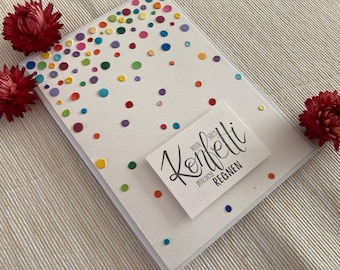 Birthday card, handmade birthday card, folded card with envelope, confetti