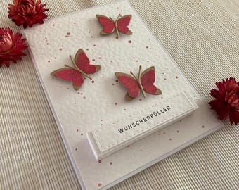 Wish fulfillment card, handmade 3D card for cash gifts, folding card, butterflies