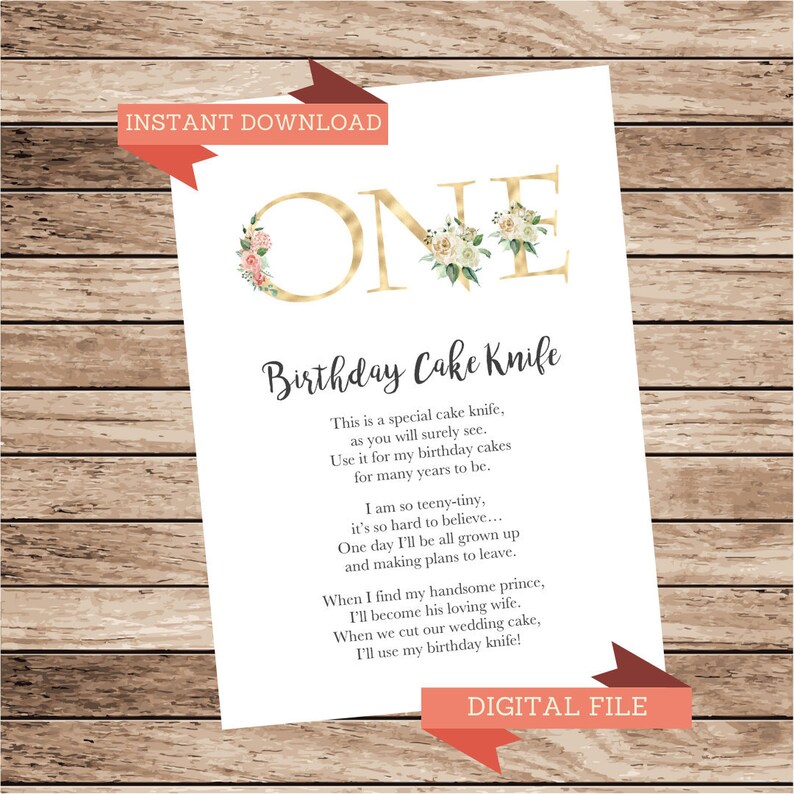 Birthday Cake Knife Poem First Birthday Gift Cake Cutter Etsy