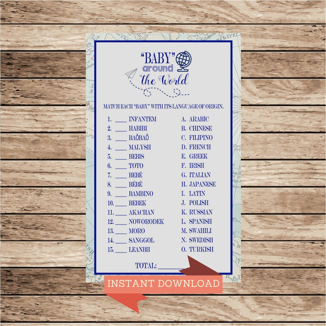Printable Baby Shower Games Baby Around the World Travel | Etsy