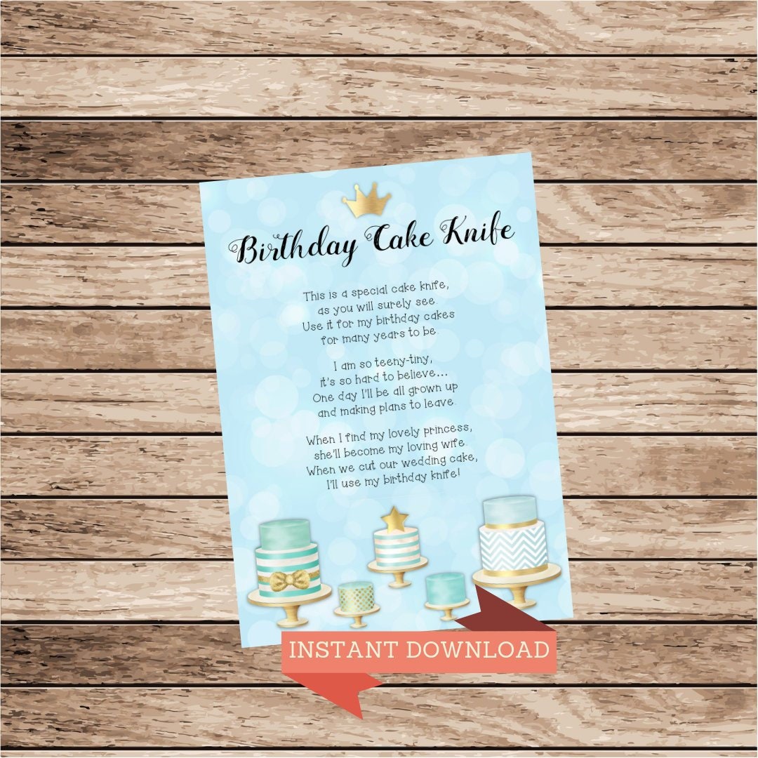 Birthday Cake Knife Poem First Birthday Gift Cake Cutter Etsy
