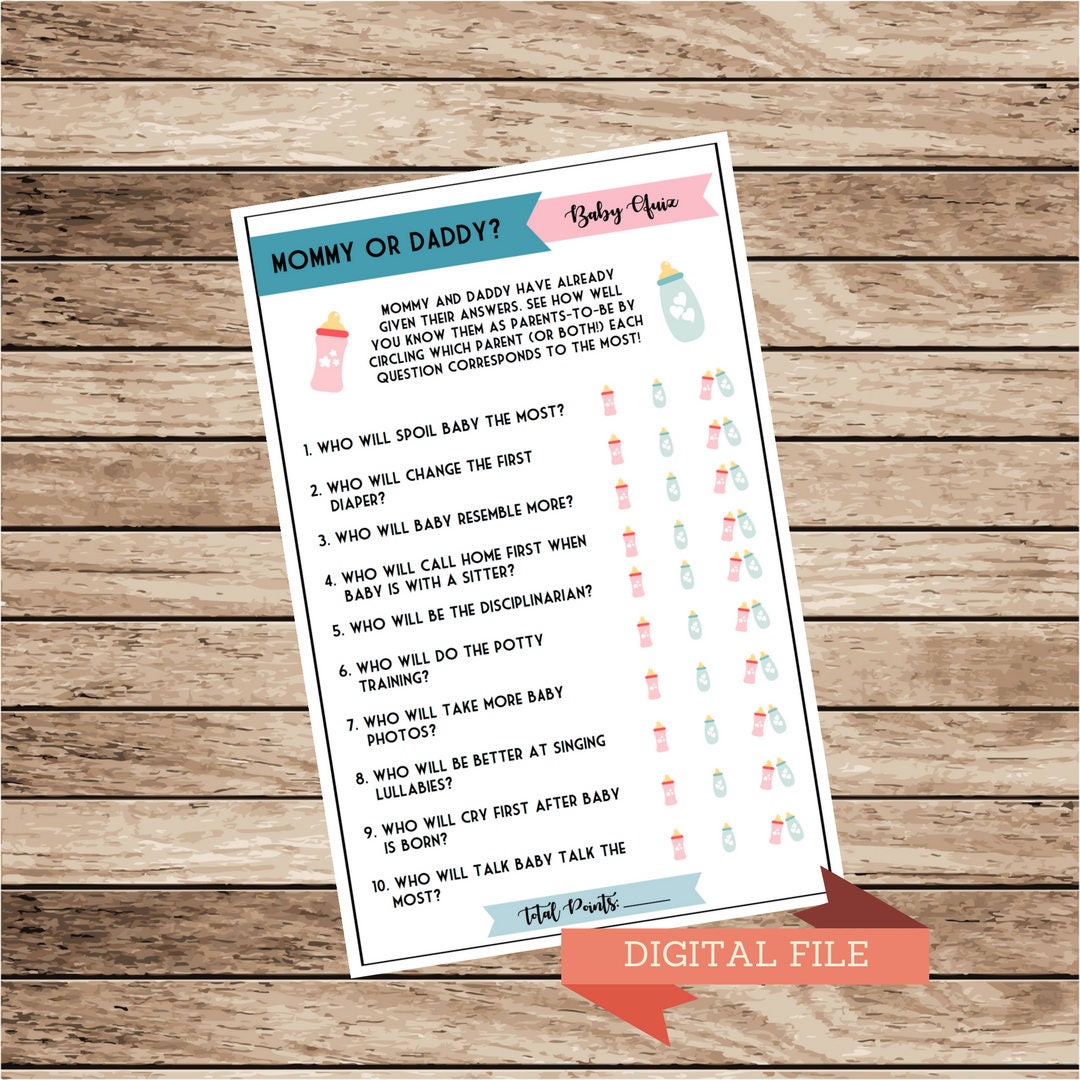 Baby Shower Predictions Advice Mommy Or Daddy Mom Vs Dad Etsy