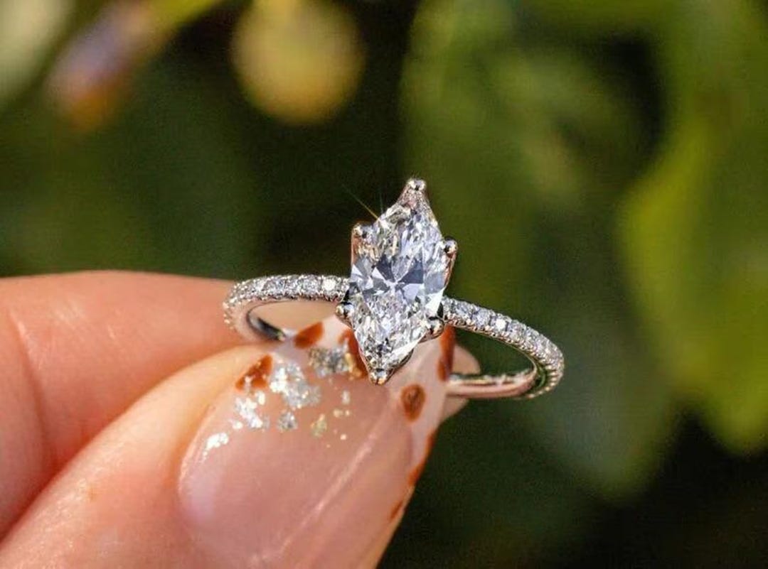 1.50 CT Marquise Cut Lab Grown Diamond Engagement Ring | Moissanite ...