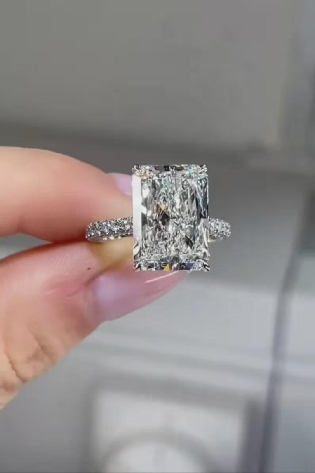 Radiant Cut Moissanite Engagement Ring | Hidden Halo Ring | Pavé Band ...