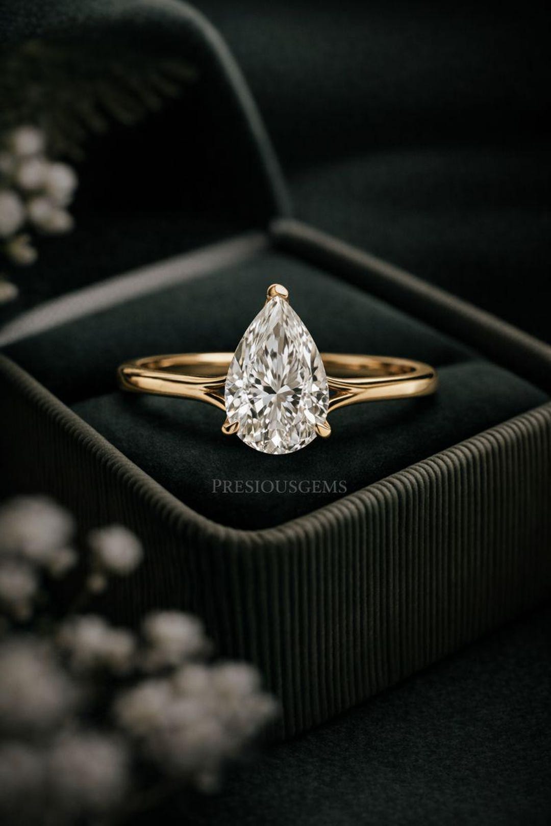2.5 CT Pear Cut Moissanite Engagement Ring, Split Shank Solitaire Ring ...