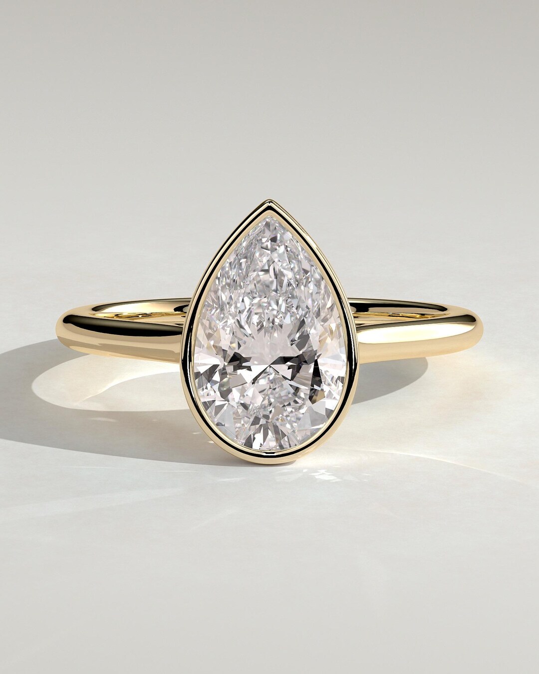 Pear Bezel Solitaire Engagement Ring | Moissanite or Lab Grown Diamond ...