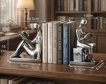 Modern ceramic girl bookend set, decorative bookshelf stopper for study room or desk.