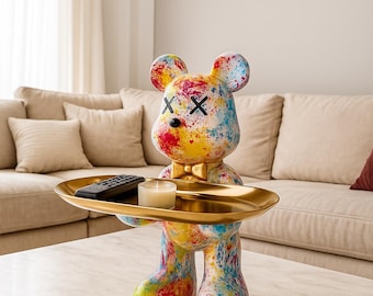 Scultura di orso graffiti, decorazione moderna e colorata per la scrivania, regalo originale per la casa