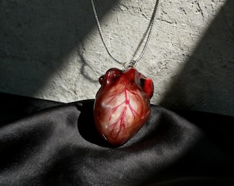 Handcrafted Anatomical Heart Pendant Necklace, Realistic Heart Pendant, Gothic Dark Aesthetic Clay Heart Necklace, Unique Statement Jewelry