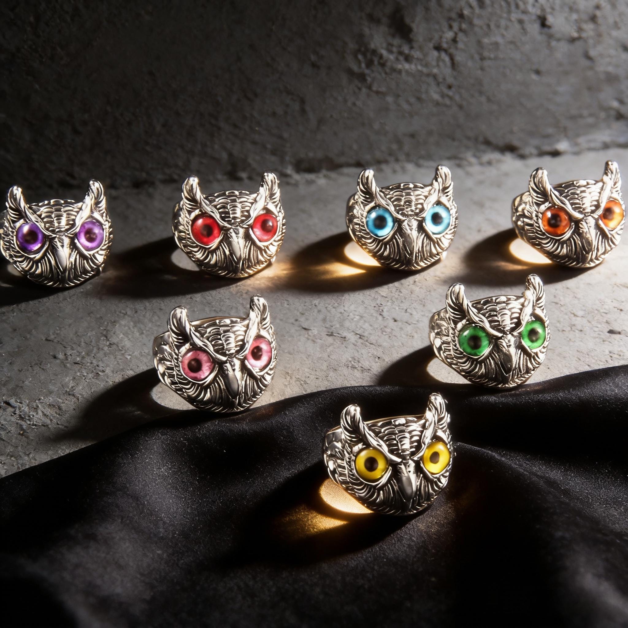 Owl Adjustable Ring | Gothic Animal Ring | Vintage Style Open | Size Statement Ring | Colorful Eyes