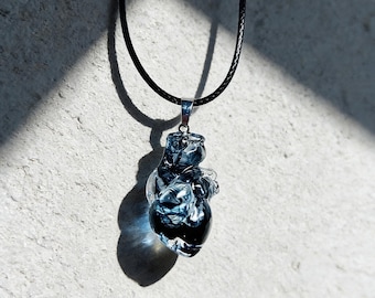 Blue Anatomical Heart Necklace, Gothic Heart Pendant, Dark Cosmos Jewelry, Abyss Star Necklace, Witchcore Gift Alternative Fashion Accessory