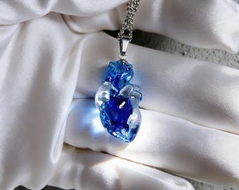 Handcrafted Blue Anatomical Heart Necklace | Gothic Heart Pendant | Horror Jewelry | Organ Charm | Unique Heart Necklace | Alternative Gift