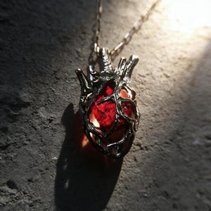 Red Anatomical Heart Necklace – Gothic Heart Pendant Dark aesthetic necklace, Handcrafted Heart Necklace Bold Statement Gift GIRLFRIEND GIFT