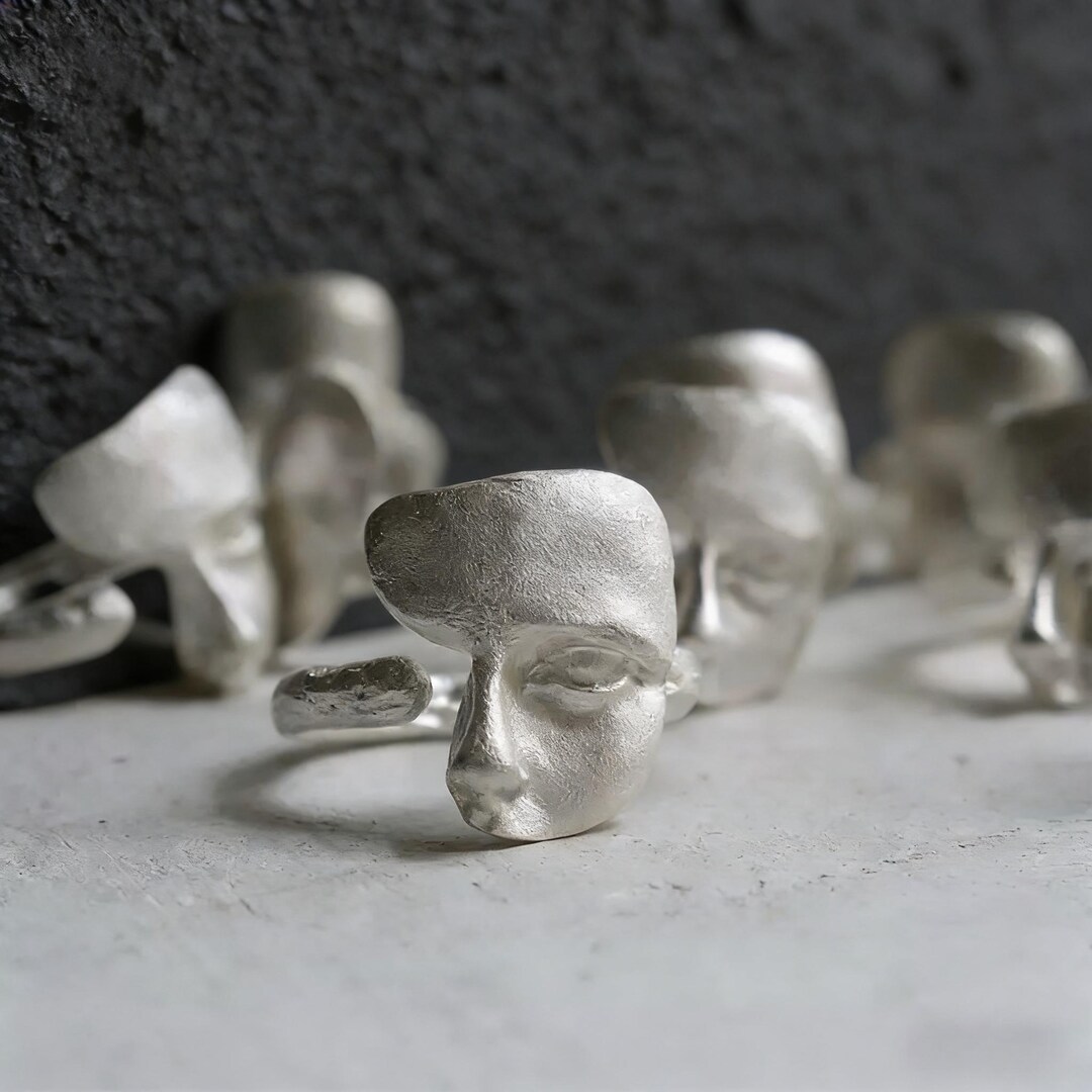 Handcrafted Half Face Mask Ring Fragmented Self Ring Adjustable Open ...