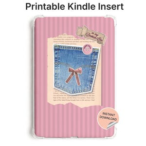 Inserto rosa para Kindle para funda transparente, En mi época de lectora, Bolsillo vaquero con lazo, Accesorios literarios imprimibles, Inserto digital para Kindle
