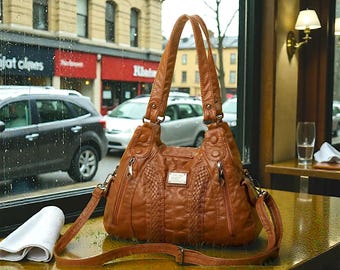 Boho Leather Shoulder Bag, Y2K Retro Handbag, Minimalist Style