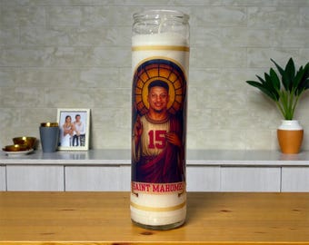 Saint Mahomes Prayer Candle, 8in Unscented White Candle