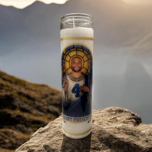 Dak Prescott Celebrity Prayer Candle, Dallas Cowboys Fan Art, 8in Unscented Candle