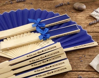 Personalized Wedding Fan Favors with Ribbon — Custom Name & Date Silk Folding Fan, Bamboo Wedding Fans Bulk 25 50 100 PCS, Bridal Party Gift