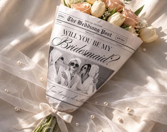 Modelo de jornal para convite de madrinha, Convite para ser minha madrinha, Modelo de embalagem de buquê no Canva, Convite para dama de honra, 6 modelos