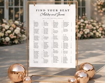 Wedding Seating Chart Template Canva, Alphabetical Seating Chart Sign, Find Your Seat Sign, Minimalist Seating Plan, Wedding Seating Board