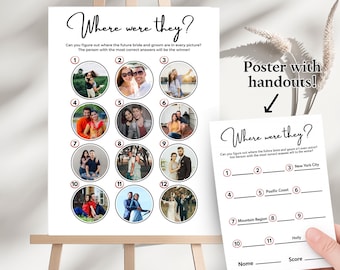 Bridal Shower Game Printable | Where Were They Photo | Engagement Party Activity | A4 Canva