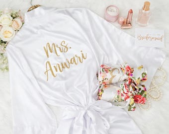 Personalized Bride Robe, Bridesmaid Robes Custom, Getting Ready Robe, Satin Bridal Party Robe, Bride Gift, Bridesmaid Proposal Gift Mrs Robe