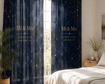 Wedding Curtain Personalized | Custom Mr Mrs Starry Night Blackout Drape, Couple Bedroom Decor